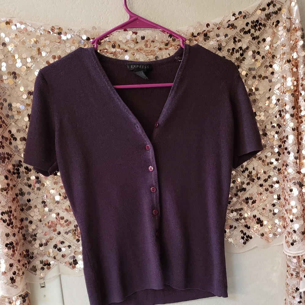 EXPRESS Ribbed Button Down Slender Short Sleeve